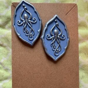 Blue and Silver Octopus Handmade Polymer Clay Earrings